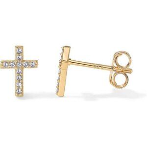 14K Gold Plated Sterling Silver Posts Cross Earrings for Women |Small Cross Stud